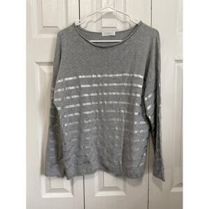Majestic Filatures Gray Metallic Striped Boatneck Long Sleeve Tee Size 2/Small